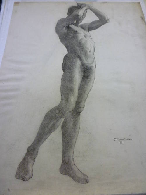 Drawing of standing male nude