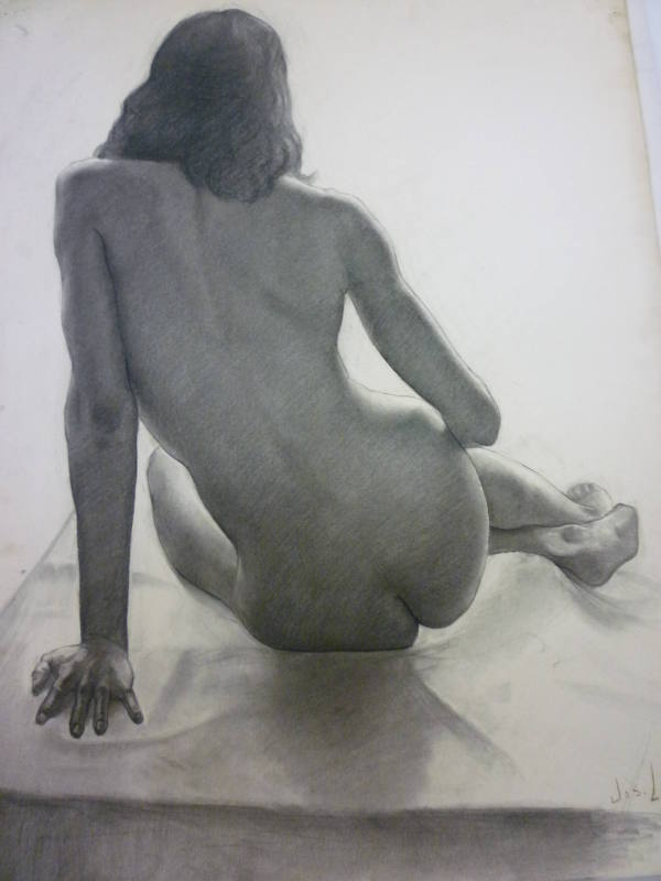 Drawing of Seated Female Nude, Seen from Rear