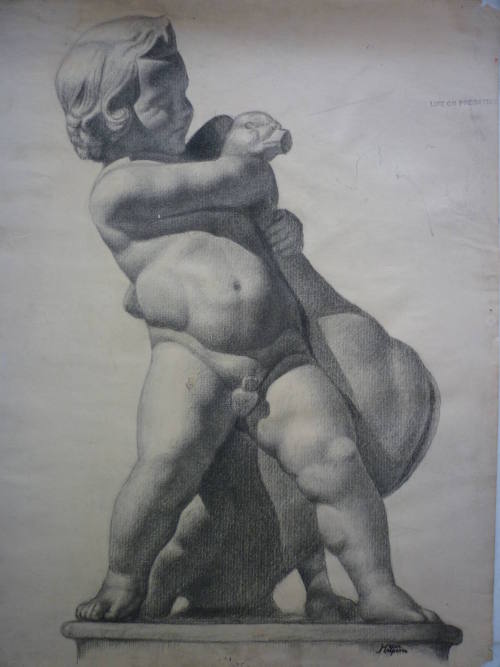 Drawing of cast of putto with swan