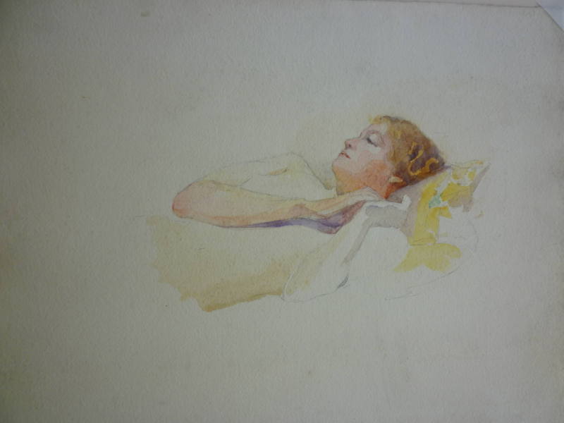 Reclining female figure, half-length