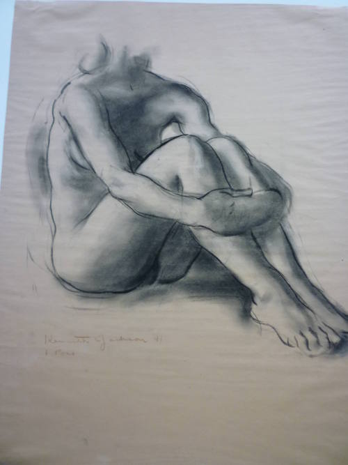 Drawing of seated female nude