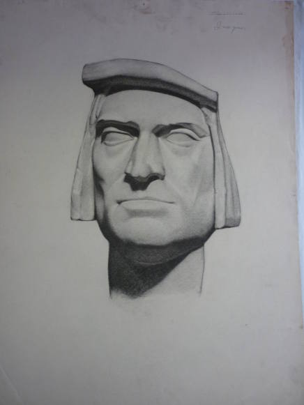 Drawing of Sculptured Male Head
