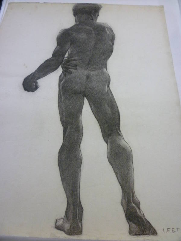 Drawing of male nude, seen from rear