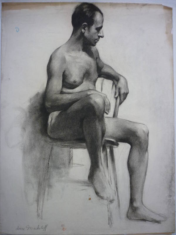 Drawing of seated male nude