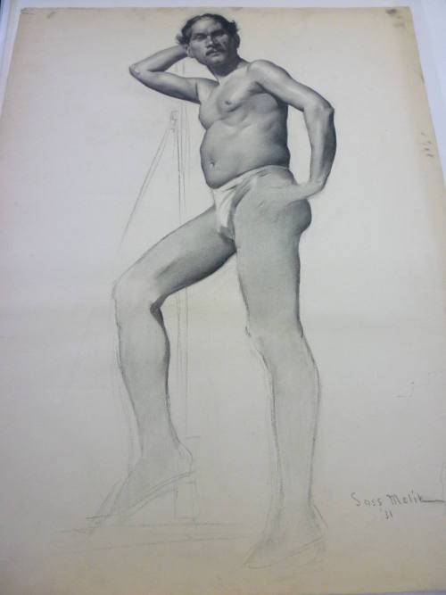 Drawing of standing male nude