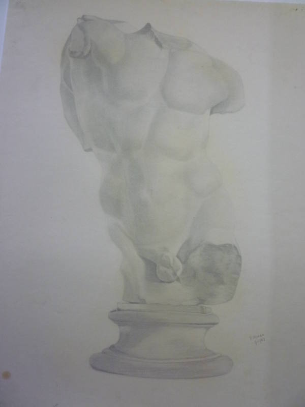 Drawing of statue of male torso