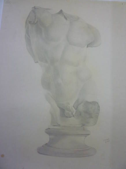 Drawing of statue of male torso