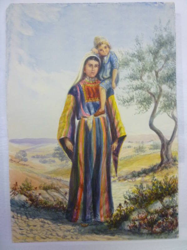 Sketch of Syrian woman in landscape