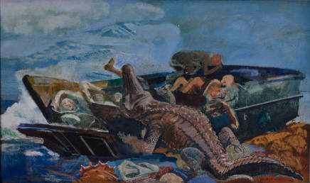 Alligator and Bombed Jap Barge on Reef--Kolombarangara